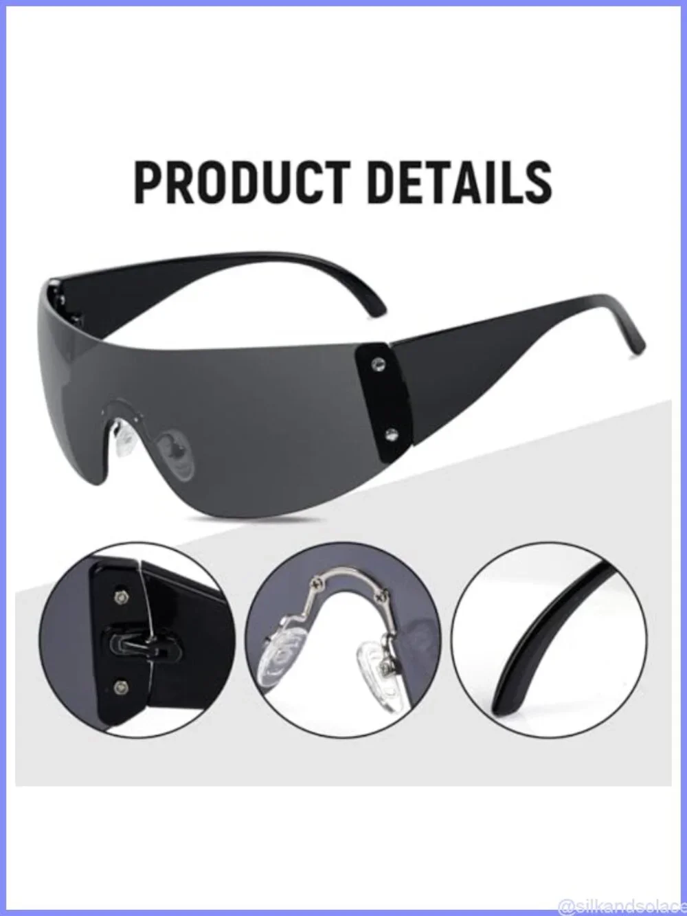 Lystaii Oversized Wrap Around Futuristic Sunglasses PC Frame, Rimless Retro Y2K
